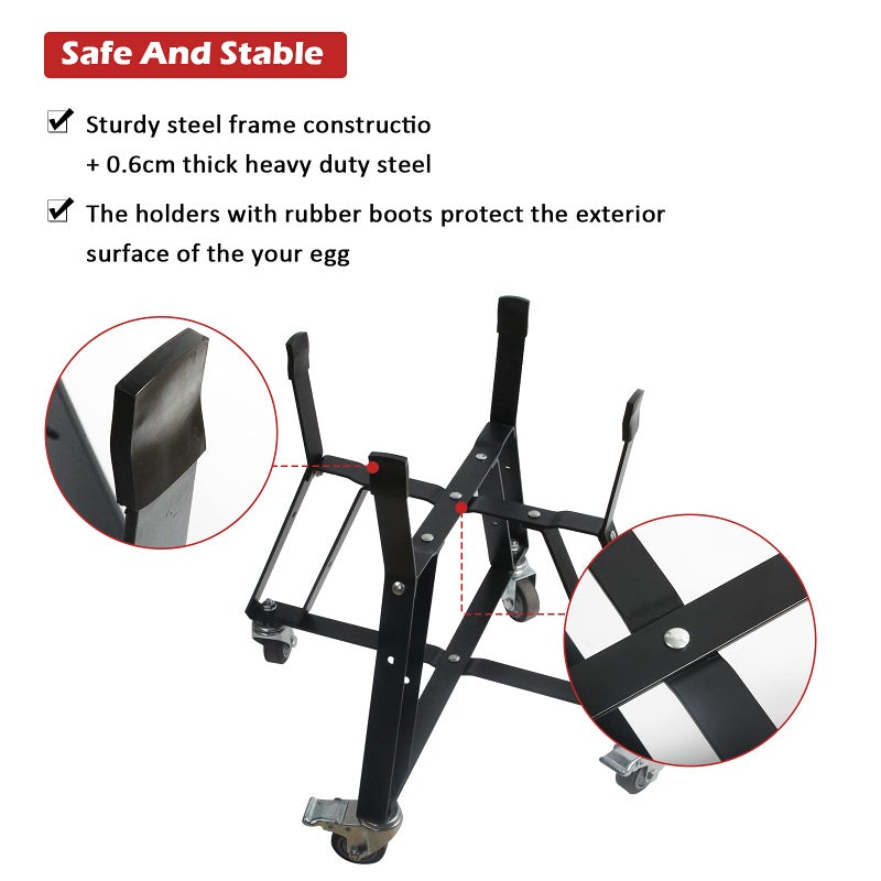 Mydracas Dracarys Rolling Cart for Big Green Egg Accessories Rolling Nest with Heavy Duty Locking Caster Wheels Powder Coated Steel Rolling Outdoor Cart for Large Big Green Egg Kamado Joe Grill Stand - Image 2